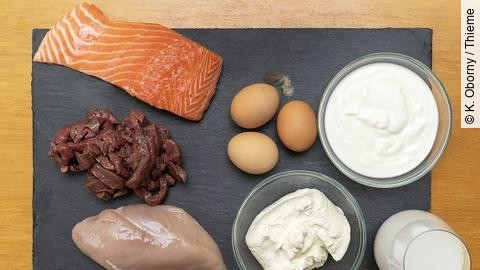 Proteinreiche Lebensmittel: Lachs, Quark, Hühnerfilet, Eier 